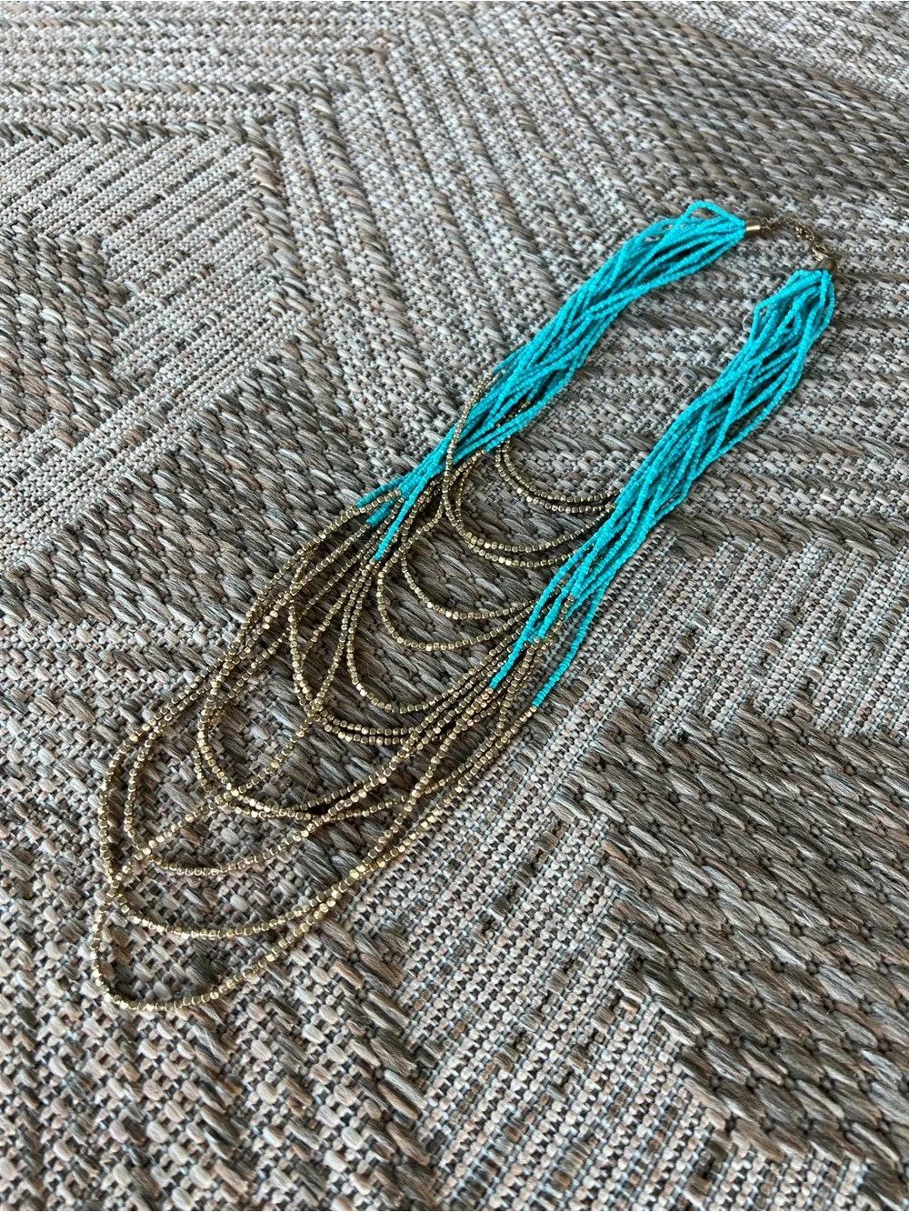 Turquoise and Gold Multi-Strand Statement Necklace - Picture 4 of 6